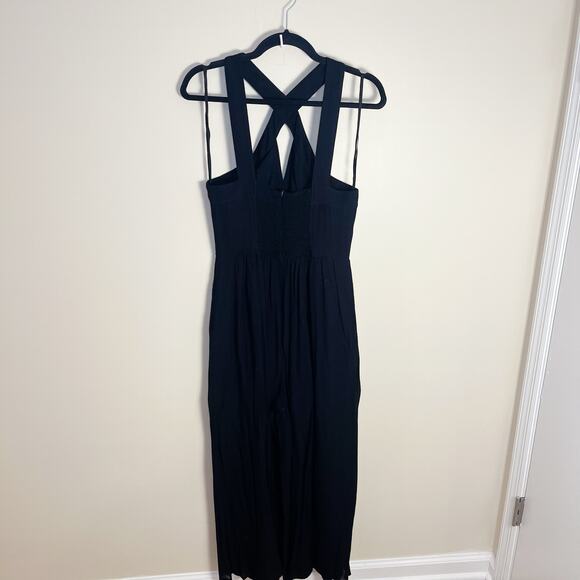 Anthropologie Key Hole Halter Black Jumpsuit Size 6 Black Gauzy - Picture 7 of 10